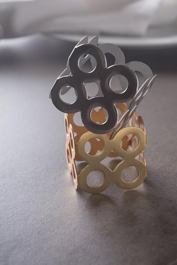 DII Decorative Geometric Napkin Ring Set, Die Cut Square Silver - Image 7