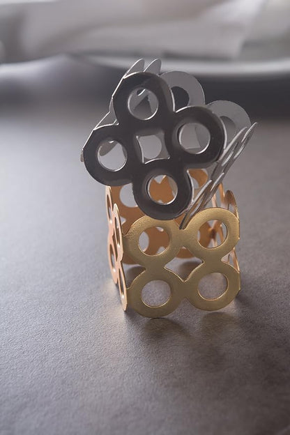 DII Decorative Geometric Napkin Ring Set, Die Cut Square Silver - Image 7