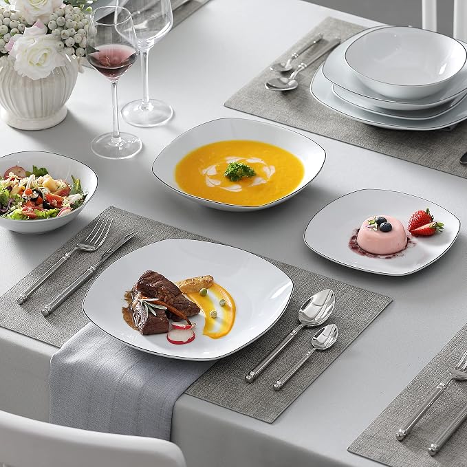 MALACASA Dinnerware Sets, 24 Piece Porcelain Square Dishes, Ceramic Dish Set - Image 7