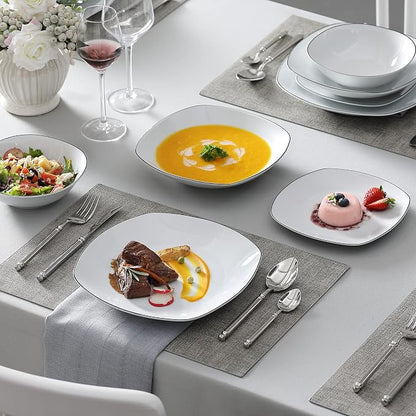 MALACASA Dinnerware Sets, 24 Piece Porcelain Square Dishes, Ceramic Dish Set - Image 7