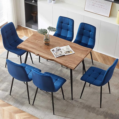 Rectangular Dining Table Set with Upholstered Chairs - Modern Kitchen Table and Chairs Set of 4 for Small Spaces - Blue