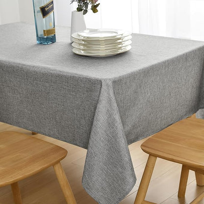 JIUZHEN Rectangle Table Cloth Faux Linen Farmhouse Tablecloth Wrinkle and Stain Resistant Decorative Fabric Table Cover for Kitchen, Dining Room, Parties and Camping, Grey, 52 x 70 Inch