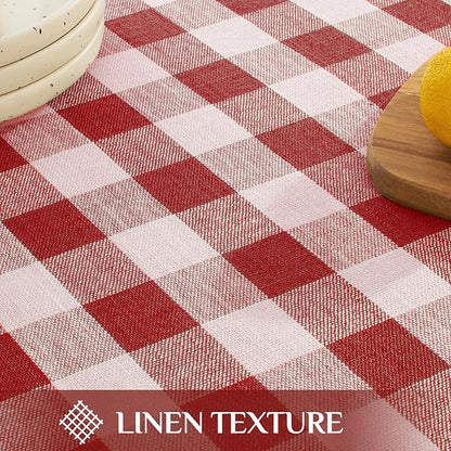 Softalker Checkered Tablecloth Rectangle, Outdoor Linen Cotton Gingham Table Cloth with Tassel, Heavy Duty Wrinkle Free Buffalo Plaid Table Cover for Kitchen Dining Home Party - 55 x 102 Inch, Red