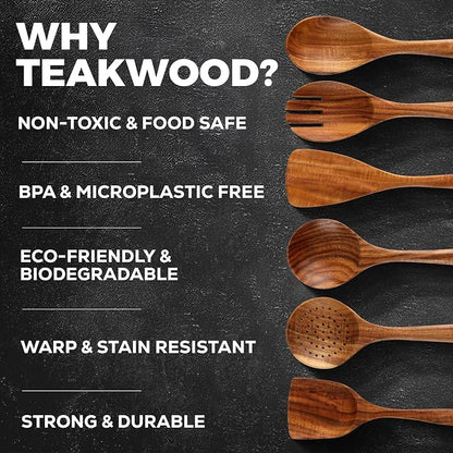 Zulay Kitchen 7-Piece Wooden Cooking Spoons Set – Heat-Resistant, Smooth Teak - Image 4