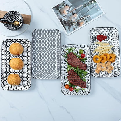 LEHAHA Serving Platters Set of 4, 12" Inch Rectangular Tray, Serving Dishes for Entertaining, Ceramic Serving Trays for Serving Food for Party and Cookies, Microwave & Dishwasher Safe, Black