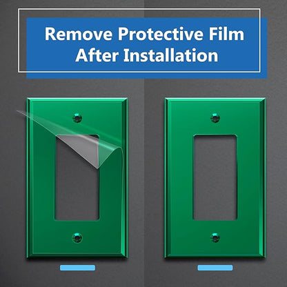 LIDER Decorator Wall Plate, Temperature/Impact Resistant, Mirrored, Plexiglass Outlet/Light Switch Cover, Acrylic glass, Reflective Finish, Modern Upgrade, Oversized 1-Gang 5.25" x 3.44" Green 5 Pack