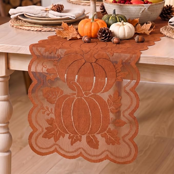Artoid Mode Lace Jacquard Pumpkin Leaf Fall Table Runner, Seasonal Thanksgiving by ArtoidMode