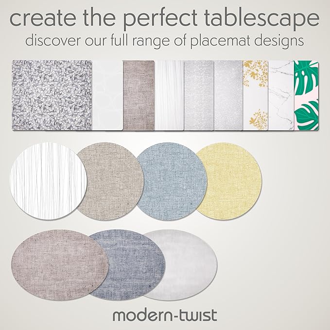 modern-twist 15" Round Silicone Placemat, BPA, PVC-Free Table Mat, Dishwasher Safe, Linen Print in Black, Pack of 1