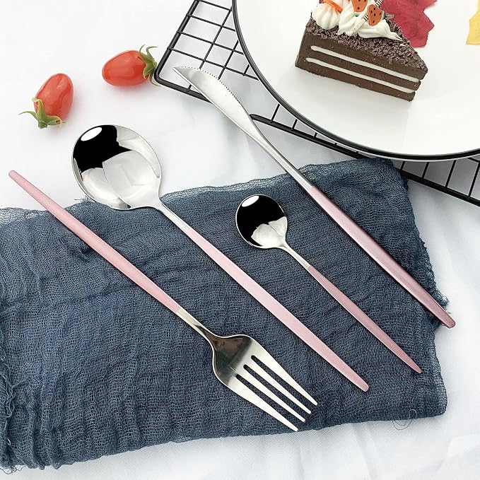 JASHII Flatware Serving Set 24 Piece, Stainless Steel Silverware Set, Modern - Image 7