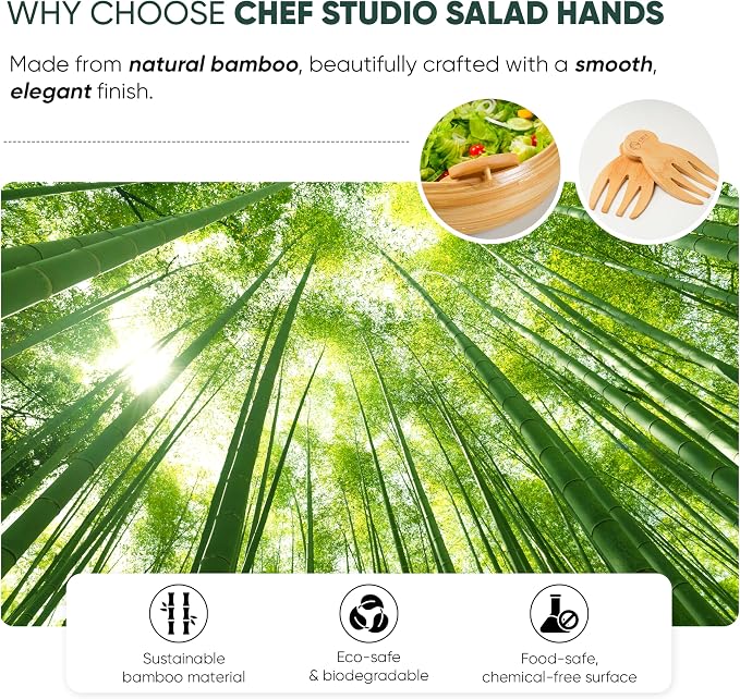 Bamboo Salad Hands Wooden Salad Serving Utensils – Natural Wood Salad Servers - Image 5