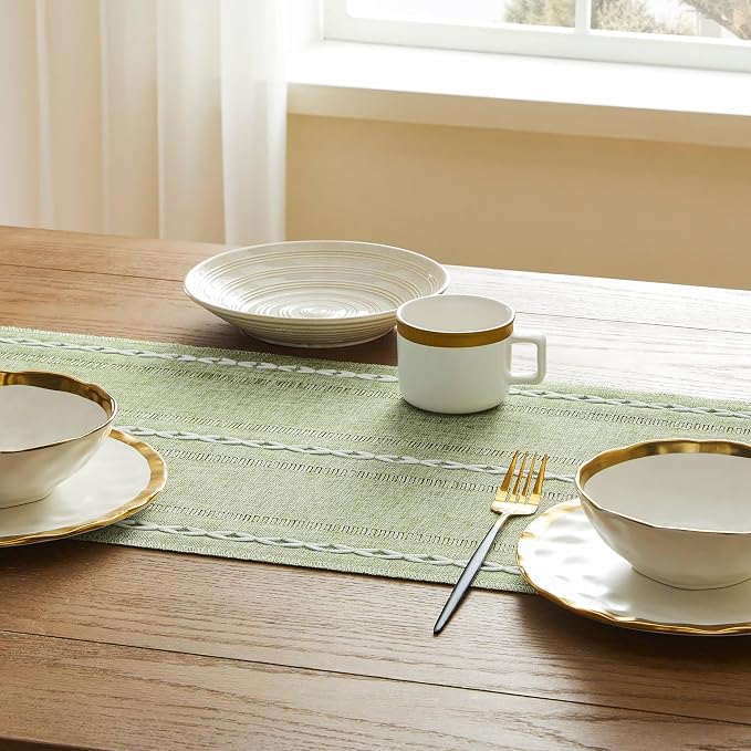Hemstitched Farmhouse Table Runner, Sage Green 13x72 Inch, Cotton Linen Table - Image 5