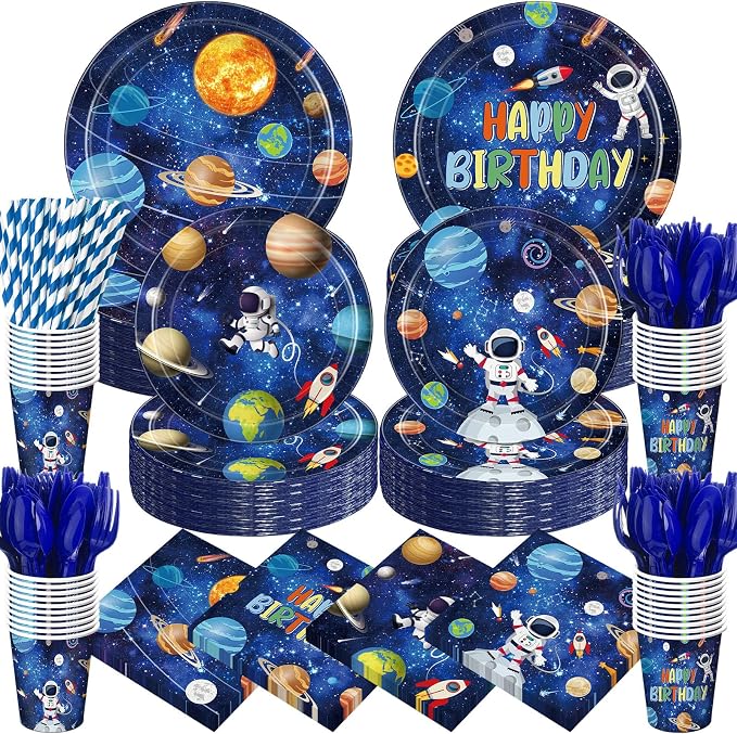 450 Pcs Space Birthday Tableware Set Decorations, Serves 50 | Solar System by Unknown