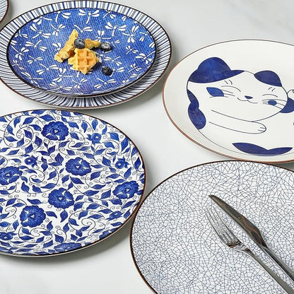 Selamica 8 Inch Ceramic Dessert Plates, Appetizer Plates for Serving Snacks Pasta, Microwave Dishwasher Safe, Set of 6, Blue