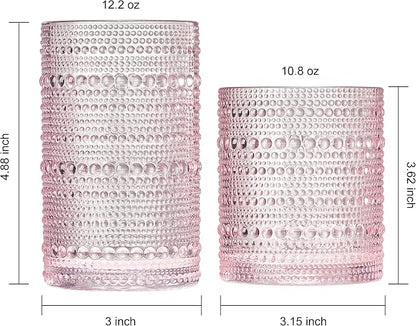 Khen Hobnail Beaded Highball Drinking Tumbler Glasses | Set of 12 | Pink Blush - Image 5