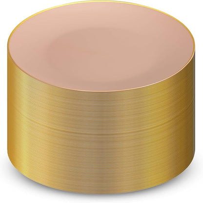 100 Pink Gold Plastic Plates Set, Elegant Fancy Heavy Duty - Image 6