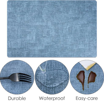 Placemats Set of 6 Faux Leather Heat Resistant Tables Mats Waterproof Oilproof Wipeable Reversible Anti-Slip Place Mats for Kitchen/Dining/Party/Outdoor 11.8" x 16.9", Light Blue