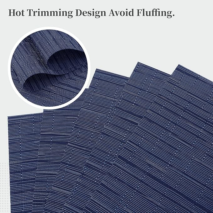 Leetaltree Blue Placemats Set of 8 - Heat Resistant Non-Slip Place mats for Dining Table, Washable Durable PVC Vinyl Woven Table Mats（Blue, 8）