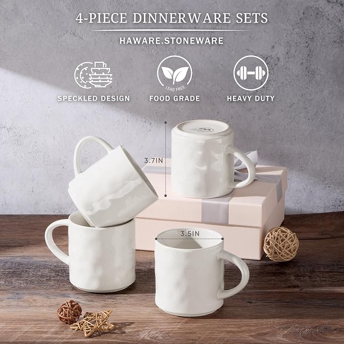 HaWare Coffee Mugs Set of 4, 14 Ounce, Speckled White | Stoneware Latte Mugs - Image 2