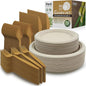 PAMI 250-Piece Compostable Degradable Tableware Eco Set Disposable Sugarcane Plates, Cutlery & Cups Heavy-Duty Eco Dinnerware