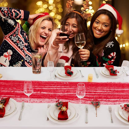 Snowkingdom 6 Pcs Red Glitter Table Runner 10 FT, Sheer Chiffon Sparkle Gauze - Image 6