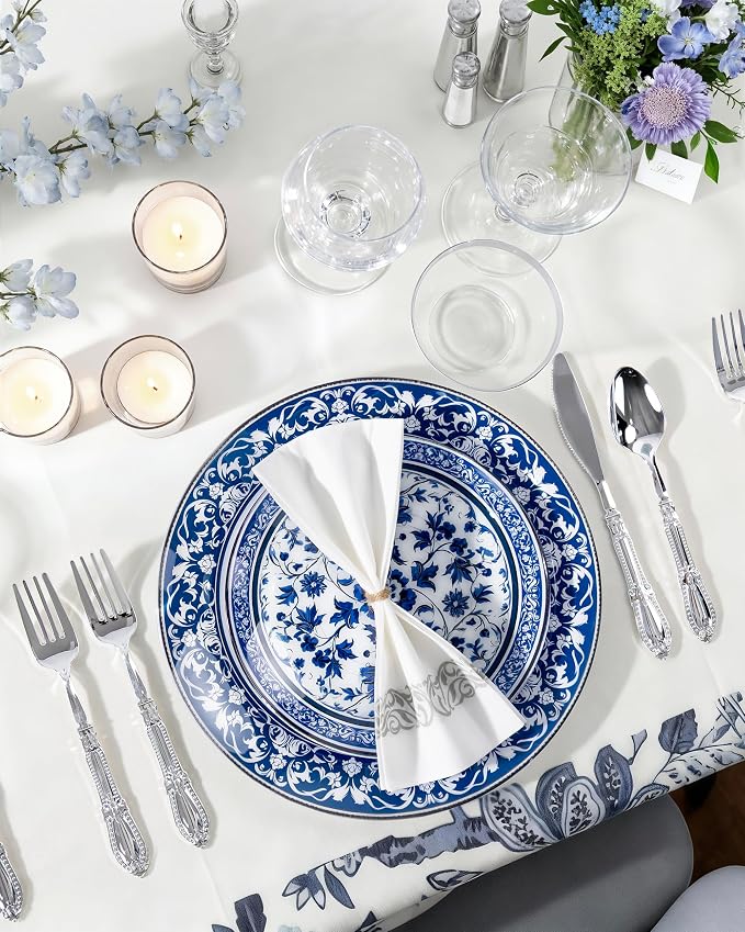 Blue Plastic Plates, Fancy Disposable Pates, 10.25" dinner & 7.5" dessert plates - Image 3