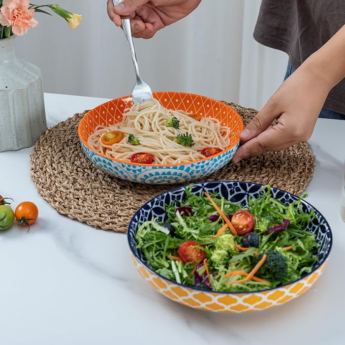 LEHAHA Porcelain Pasta Bowls, 32oz Ceramic Dinneware Dinner Bowls Set of 4 - Image 4