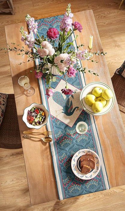 bilingaier Vintage Blue Peacock Small Table Runner - Image 8