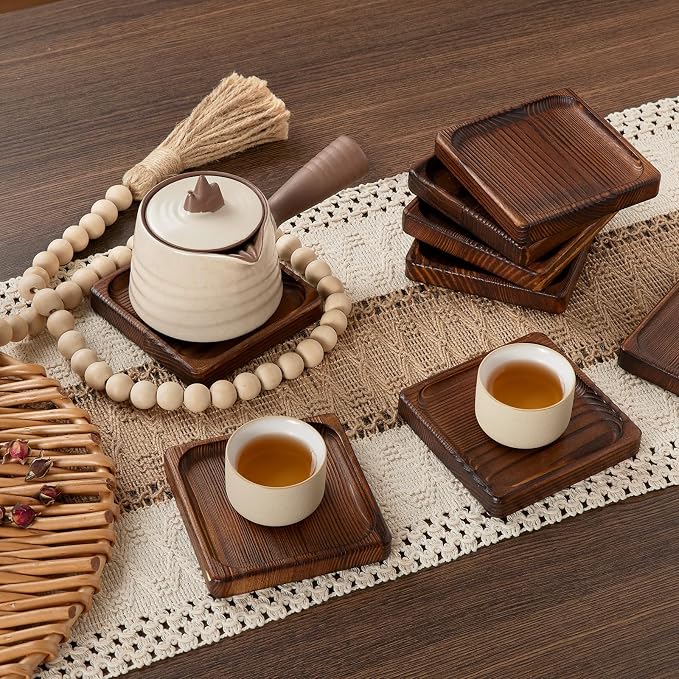 Acacia Wood Coasters for Drink-Drink Coasters Set of 8 | Coffee Table Decor | - Image 4