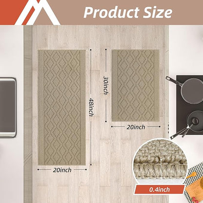 COSY HOMEER 48x20 Inch/30X20 Inch Kitchen Rug Mats Made of 100% Polypropylene 2 Pieces Soft Kitchen Mat Specialized in Anti Slippery and Machine Washable for Home Kitchen,Beige