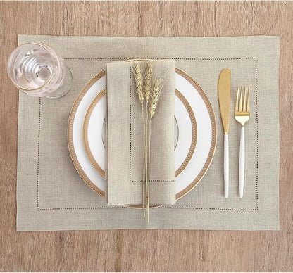 Solino Home Natural Linen Napkins Set of 4-100% Pure Linen Hemstitch Dinner Napkins 20 x 20 Inch for Spring, Easter - Classic Hemstitch