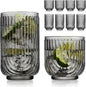 Glaver's 8 Piece Smoke Glassware Set, Art Deco Black Drinking Glasses, Ribbed by Glavers