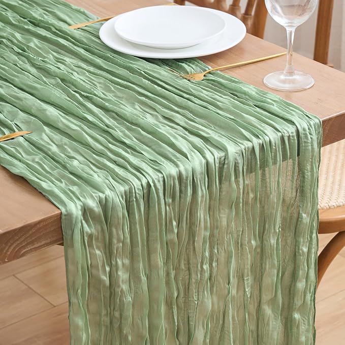 Asee'm Sage Green Cheesecloth Table Runner Summer 10FT Gauze Boho Sheer | by Aseem