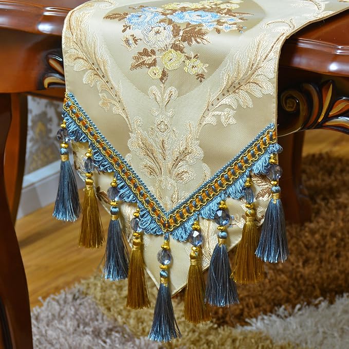 Extra Luxury Velvet Blue Table Runner 120 Inches Long by NYSMXF