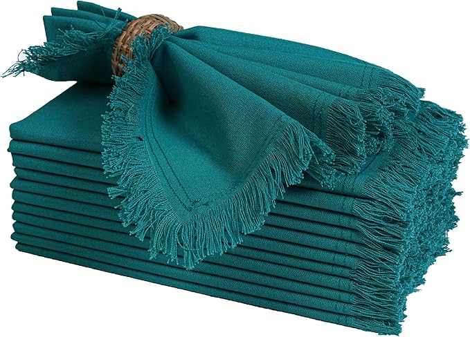 Bedding Craft Cotton Cloth Dinner Napkins Set of 12 – 18x18 Funfare Multicolor with Colored Edge Embroidery – Durable Washable Fabric Napkins for Weddings, Events, Restaurants & Home Dining