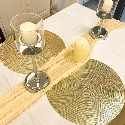 Set of 4 PVC Gold Textured Round Placemats Dinning Kitchen Table Mats Decorations Setting for Christmas Wedding Thanksgiving Party Event Holiday Autumn Harvest 15 Inch