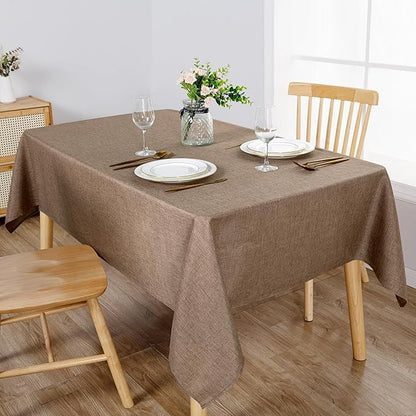 Hiasan 2 Pack Faux Linen Rectangle Tablecloth - Wrinkle and Stain Resistant Washable Table Cloth for Kitchen Dining Room Holiday Table Cover for Party Dinner, Khaki, 60 x 120 Inch