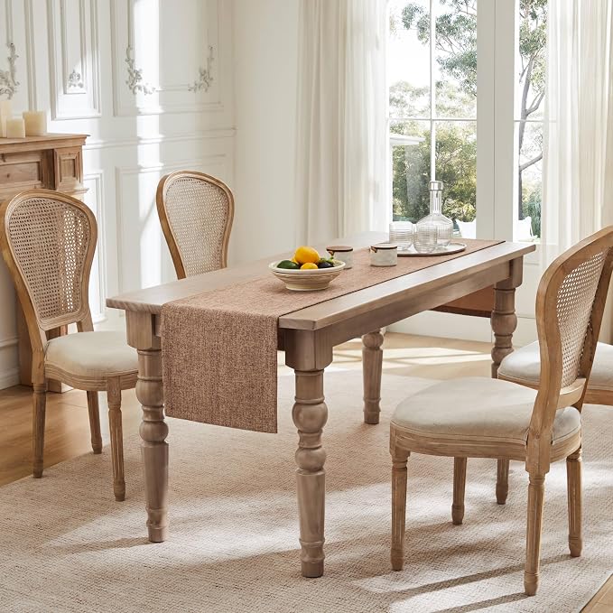 Burlap Style Farmhouse Table Runner, 14x36 Inches Brown | Thick Durable Fabric - Image 3