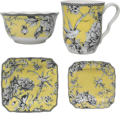 222 Fifth Adelaide Yellow 16-Piece Floral Porcelain Dinnerware Set | Microwave - Image 9