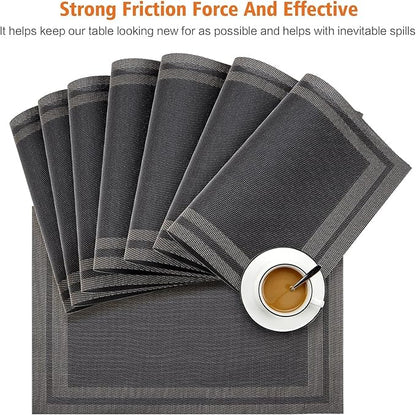 Placemats Set of 4,Washable,Heat and Stain Resistant Indoor/Outdoor Place mats,Vinyl Woven Non Slip Table Mats for Restaurant Table Protection,PVC Placemats(Black Gold,4PCS)