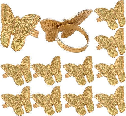 ALPHA Living HOME Basic Butterfly Napkin Ring Collection Decorative, 12 Count Premium Metal Napkin Rings for Dinner Table Decor, Wedding, Banquet, Party, Easter Fall Thanksgiving Christmas (Gold)