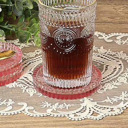 JUXYES 5 Pack Amber Tone Crystal Coasters Round Cup Mat, Glass Coasters for Drinks Coffee Tea Wine, Decorative Wine Bottle Coaster, Crystal Drink Coaster for Restaurant bar Kitchen Dining Table