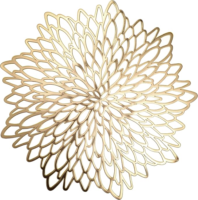 Set of 4 Round Placemats Gold, Heat-Resistant PVC Table Mats by Unknown