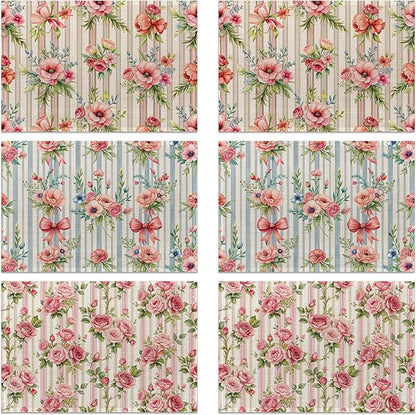 Table Placemats Set of 6, Waterproof Linen Fabric, Non-Slip Backing & Easy Clean, Elegant Dining Table Protectors for Family and Guests(Vintage Floral Countryside)