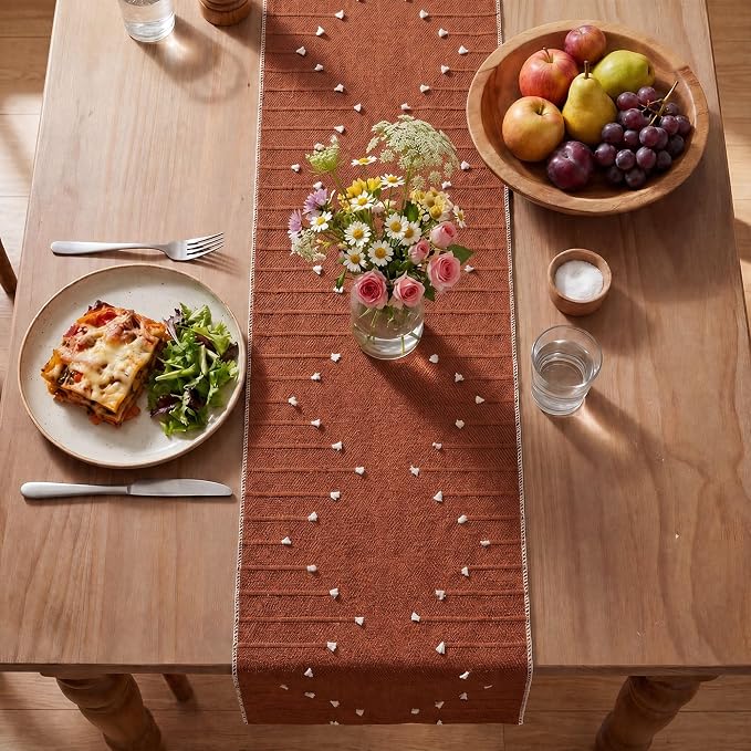 Artoid Mode Caramel Farmhouse Rustic Cotton Woven Table Runner, Seasonal Fall - Image 4
