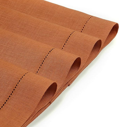 D'Moksha Homes Rust Linen Placemats Set of 6 - Classic Hemstitch Placemats 14 x 19 Inch - 100% Pure Linen Table Mats for Spring, Easter - Handcrafted and Machine Washable