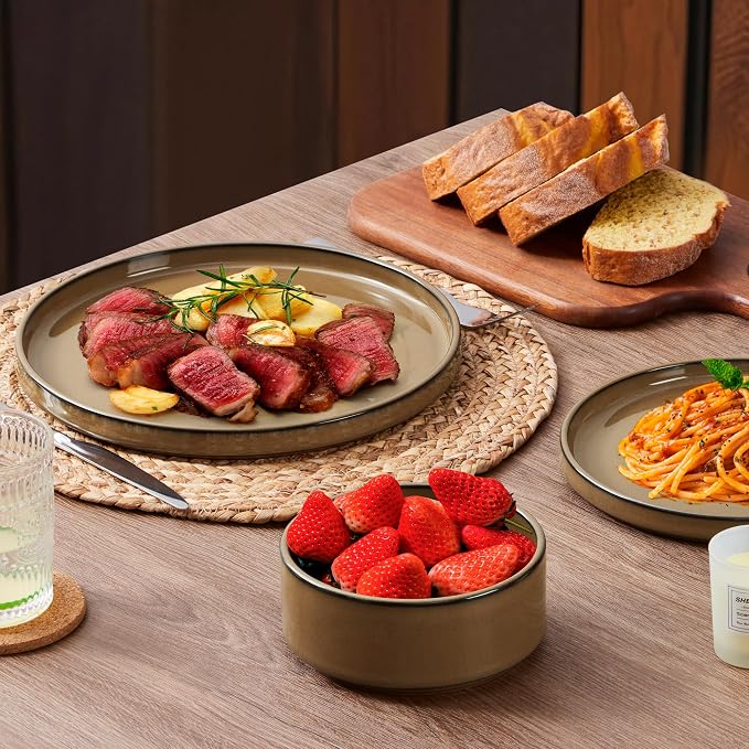 LIANYU 24 Piece Stoneware Dinnerware, Plates and Bowls Dishes Set - Image 5
