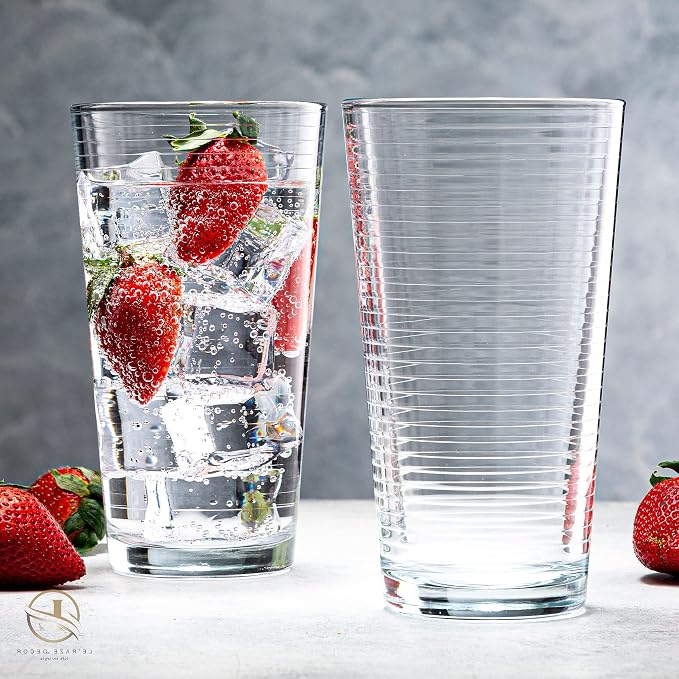 Le'raze Set of 16 Heavy Base Ribbed Durable Drinking Glasses Includes 8 Cooler - Image 8
