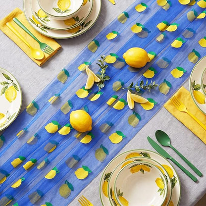 4 Pcs Lemon Tulle Table Runner Amalfi Coast Party Decorations 29 x70 inch - Image 2