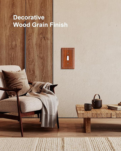 2-Pack Single Toggle Light Switch Cover Plate, Durable Natural Bamboo Fiber Decorative Switch Plate Covers, Wood Grain 1 Gang Wall Plate, Corrosion Resistant