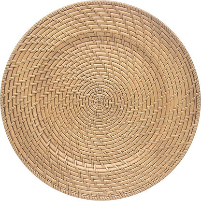 13 Inch Antique Gold Charger Plates Set of 6 Round Plastic Plates Matte Finish Faux Rattan Woven Texture Charger plates for Wedding Party Christmas